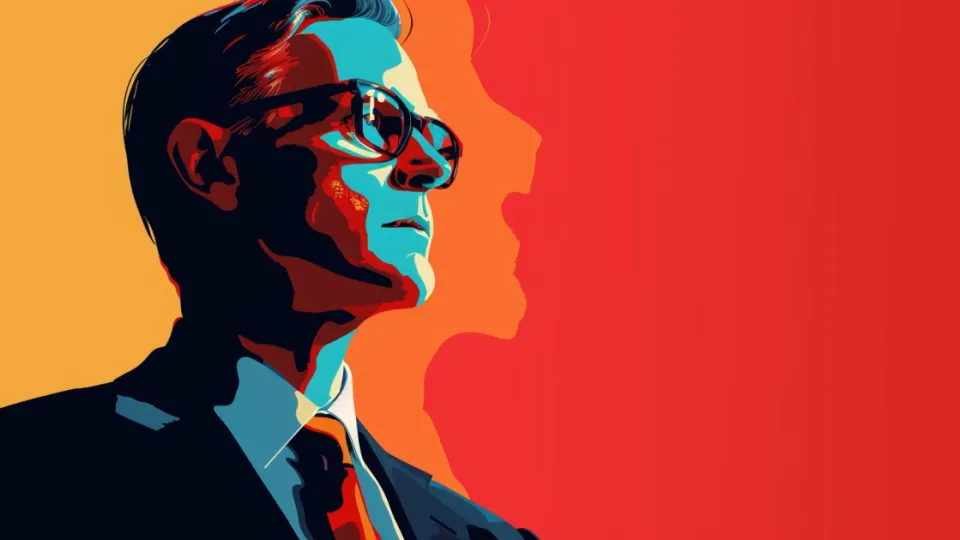 Pop-art profile portrait of a bank executive in suit and glasses