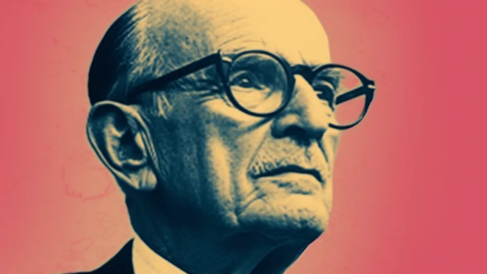Stylized portrait of Lockheed founder Allan Lockheed in round glasses