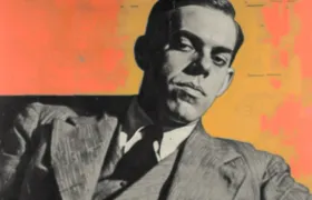 Pop-art portrait of a man in a 1940s pinstriped suit