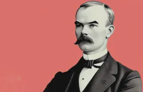 Illustrated portrait of IBM founder Herman Hollerith with handlebar mustache