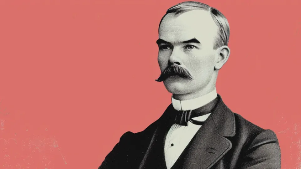 Illustrated portrait of IBM founder Herman Hollerith with handlebar mustache