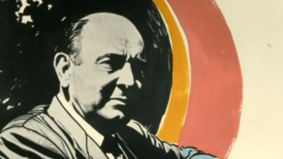 Pop art screenprint portrait of an older executive in a suit