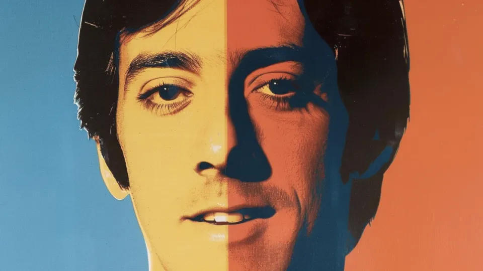 David Naughton pop art portrait split into blue and orange halves