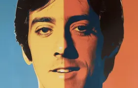 David Naughton pop art portrait split into blue and orange halves