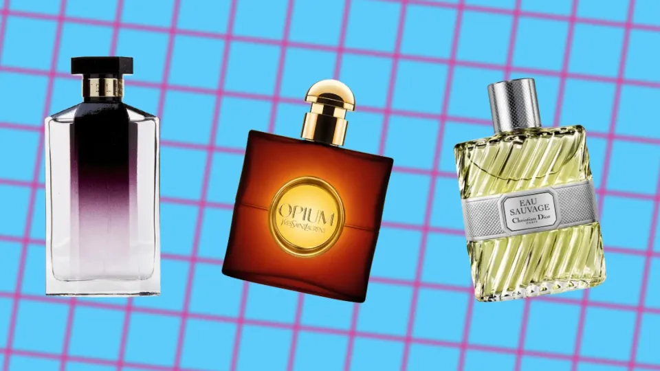 Three perfume bottles including YSL Opium and Dior Eau Sauvage