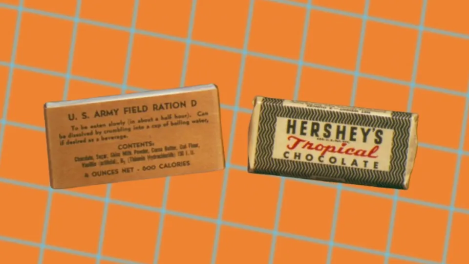 Wrapped U.S. Army Field Ration D and Hershey’s Tropical Chocolate bars
