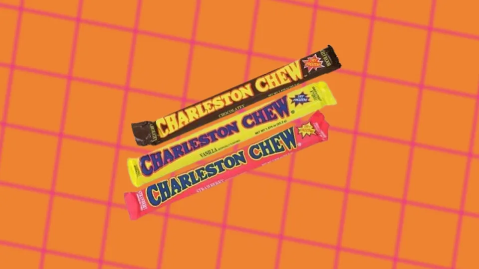 Three Charleston Chew bars in chocolatey, vanilla and strawberry wrappers
