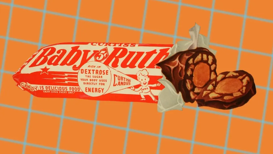 Vintage Curtiss Baby Ruth five-cent wrapper with peanut-studded candy bar
