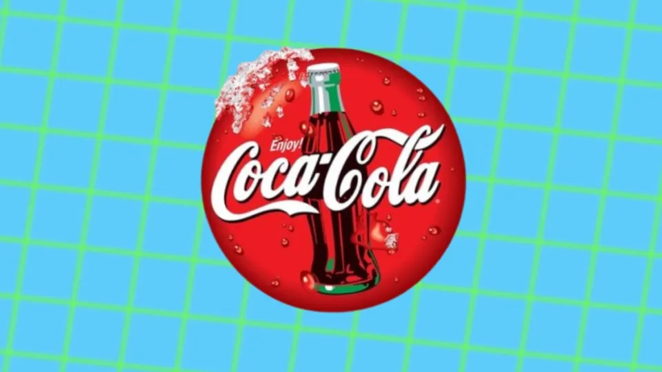 Enjoy Coca-Cola red disc logo with contour bottle and ice