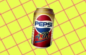 Pepsi A.M. can with gold stripes and blue script logo