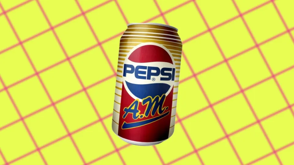 Pepsi A.M. can with gold stripes and blue script logo