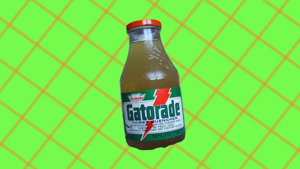Vintage Stokely-Van Camp's Gatorade quart glass bottle with lemon-lime Thirst Quencher label