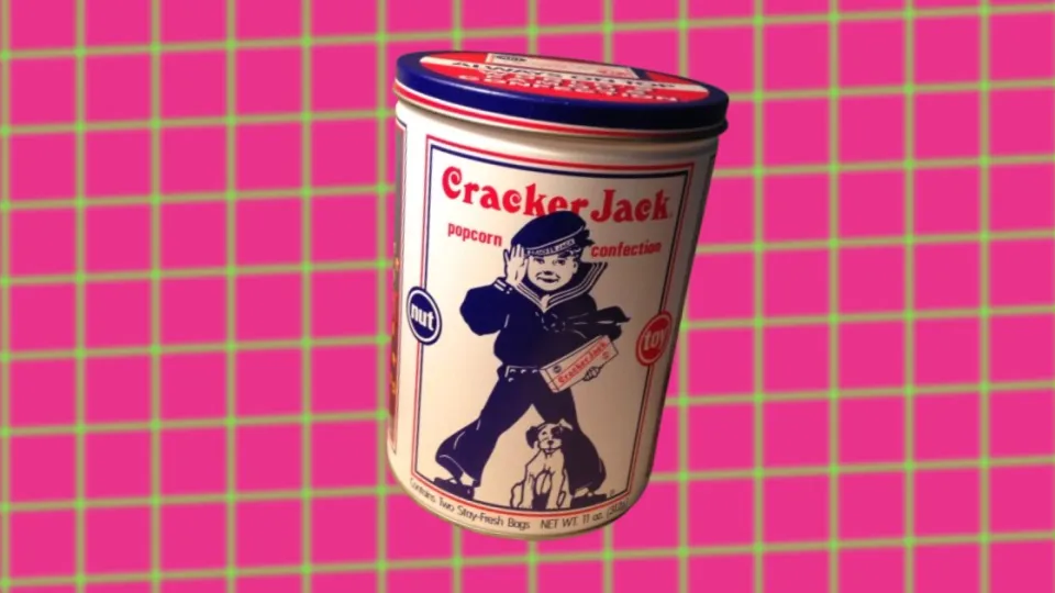 Vintage Cracker Jack popcorn confection tin with Sailor Jack and Bingo