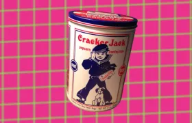 Vintage Cracker Jack popcorn confection tin with Sailor Jack and Bingo