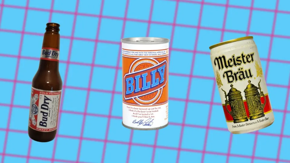 Bud Dry bottle, Billy Beer can and Meister Bräu can