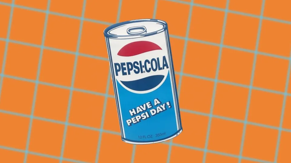 Illustrated Pepsi-Cola can reading Have a Pepsi Day on orange grid