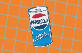 Illustrated Pepsi-Cola can reading Have a Pepsi Day on orange grid