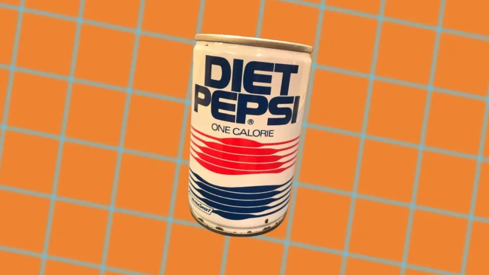 Vintage Diet Pepsi One Calorie can with red and blue waves