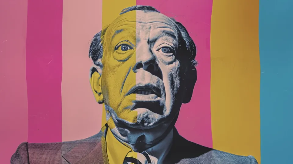 Pop-art portrait of comedian Bert Lahr wide-eyed in a suit