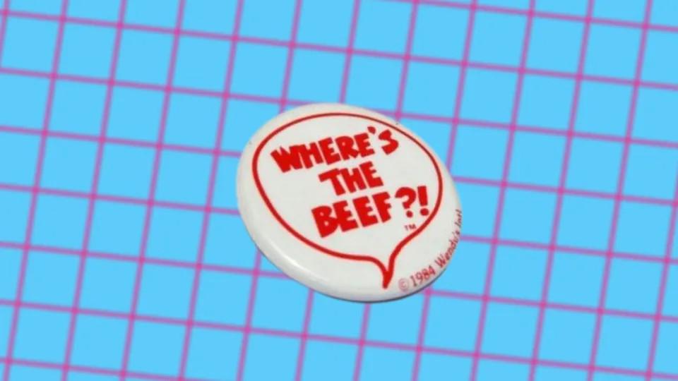 Vintage Wendy's Where's the Beef pinback button from 1984