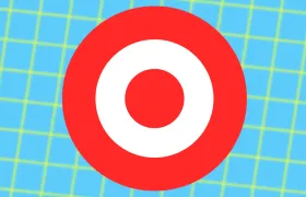 Target red and white bullseye logo on blue grid background