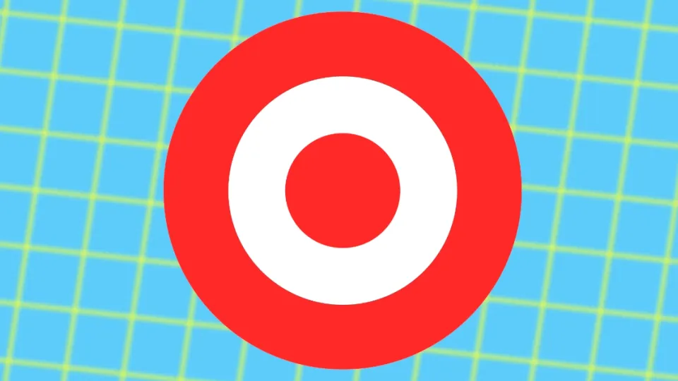 Target red and white bullseye logo on blue grid background