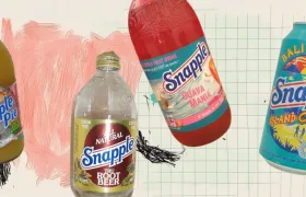 Snapple Apple Pie, Tru Root Beer and Guava Mania bottles with Bali Blast can
