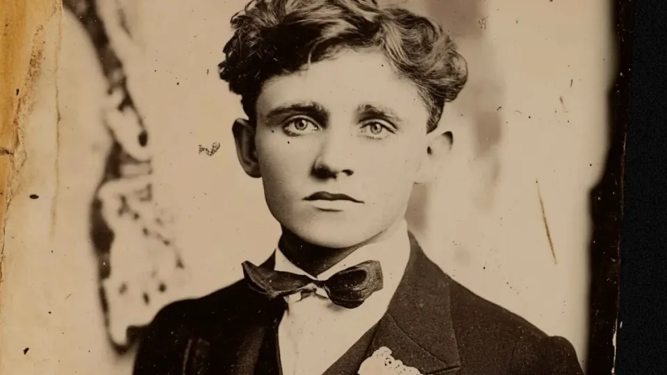 Sepia tintype portrait of young Frank Mars in a bow tie