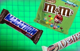 Marathon retro bar, Crispy M&M's bag and Mars Delight wrapper