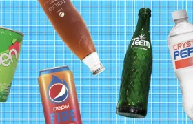 Aspen, Pepsi Natural, Pepsi Fire, Teem and Crystal Pepsi bottles collage