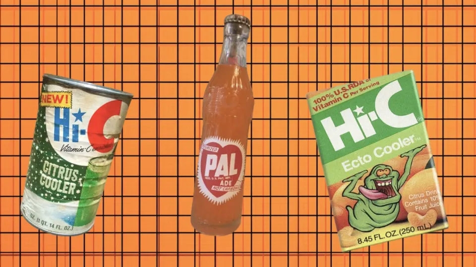 Hi-C Citrus Cooler can, PAL Ade bottle and Ecto Cooler box