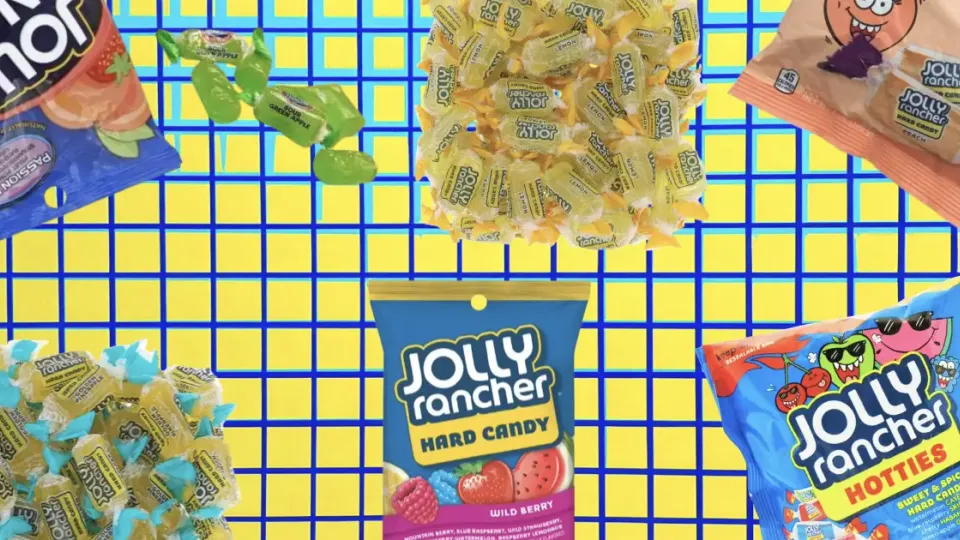 Jolly Rancher Wild Berry and Hotties bags with loose hard candies