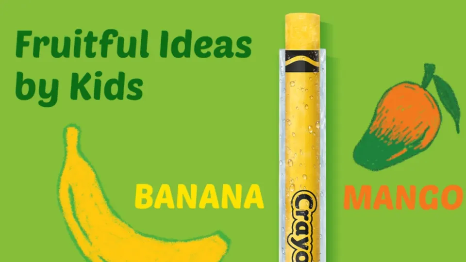 Crayola Fla-Vor-Ice banana mango freezer pop with banana and mango illustrations