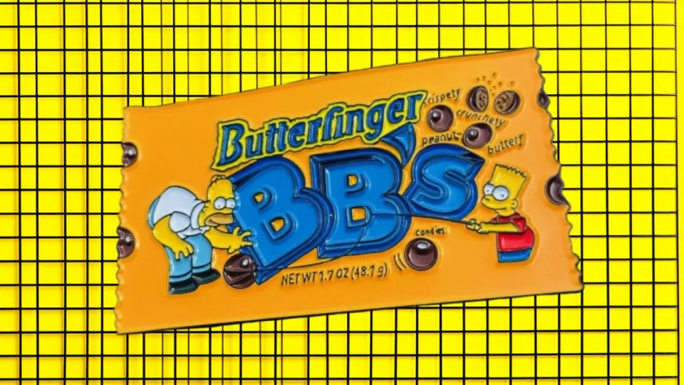 Butterfinger BB's candy package with Homer and Bart Simpson artwork