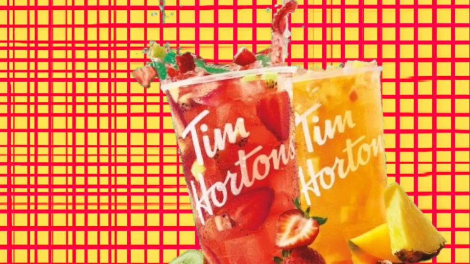 Tim Hortons Real Fruit Refreshers cups in strawberry and mango flavors