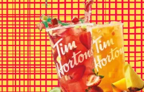 Tim Hortons Real Fruit Refreshers cups in strawberry and mango flavors