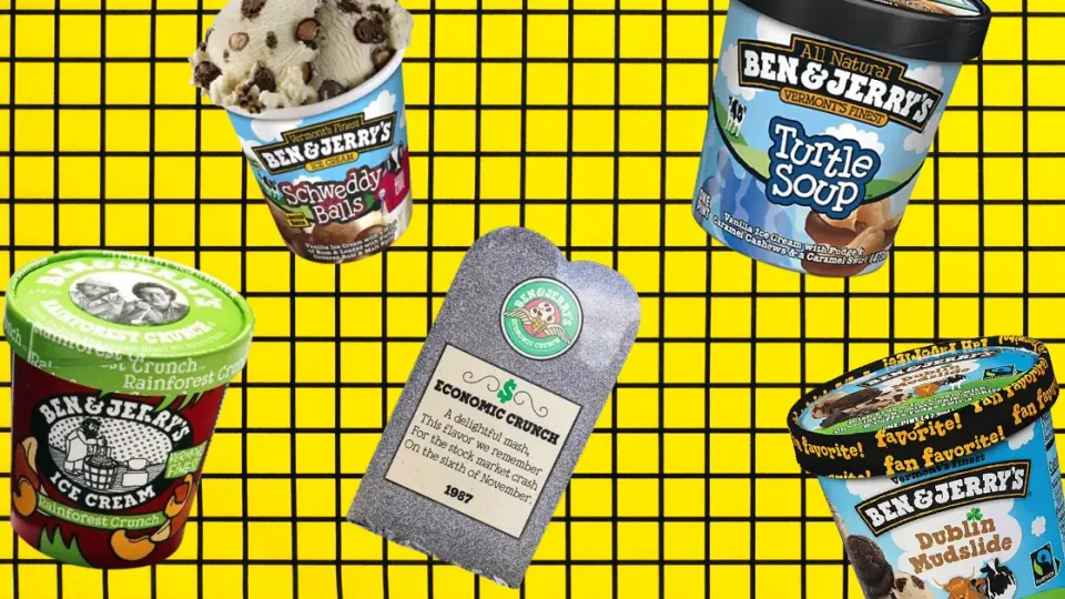 Discontinued Ben & Jerry's pints including Schweddy Balls, Turtle Soup and Dublin Mudslide