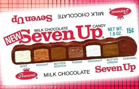 Pearson's Seven Up candy bar wrapper showing its seven labeled fillings