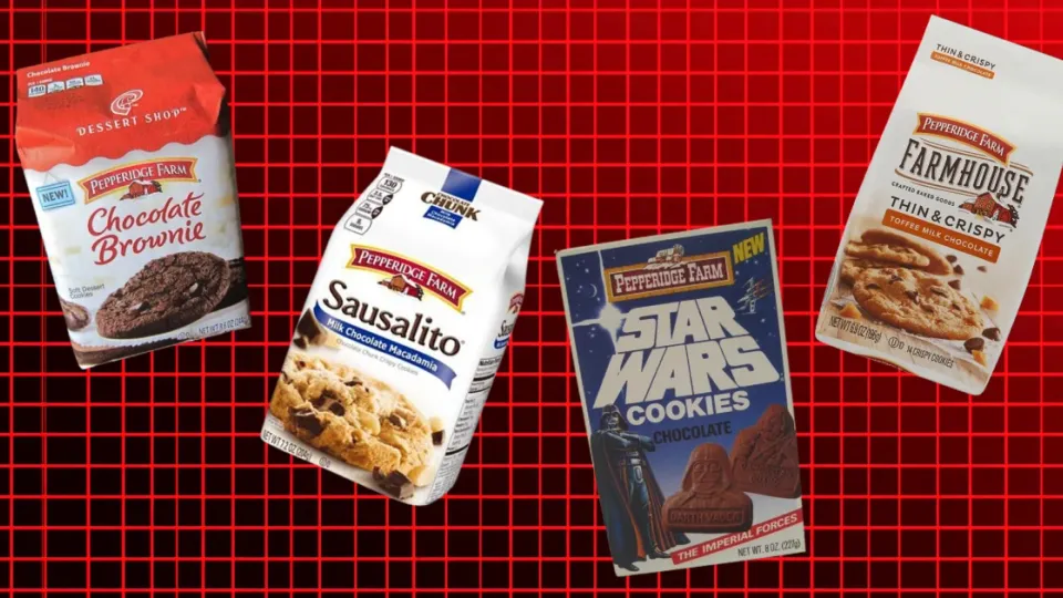 Four Pepperidge Farm cookie packages including Sausalito and Star Wars boxes