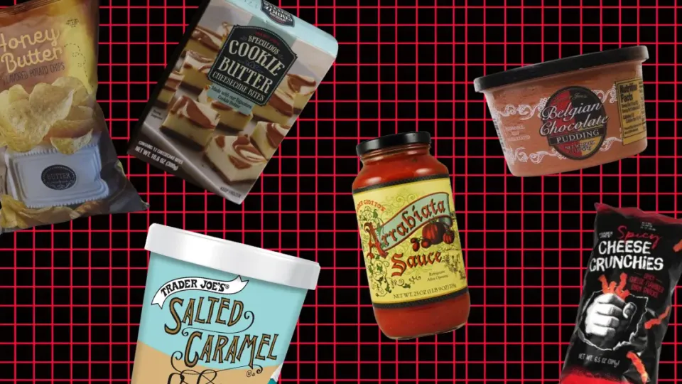 Discontinued Trader Joe's products including Arrabiata Sauce, Salted Caramel ice cream, Honey Butter chips