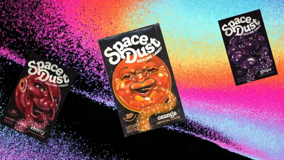 Space Dust Sizzling Candy packets in cherry, orange and grape flavors