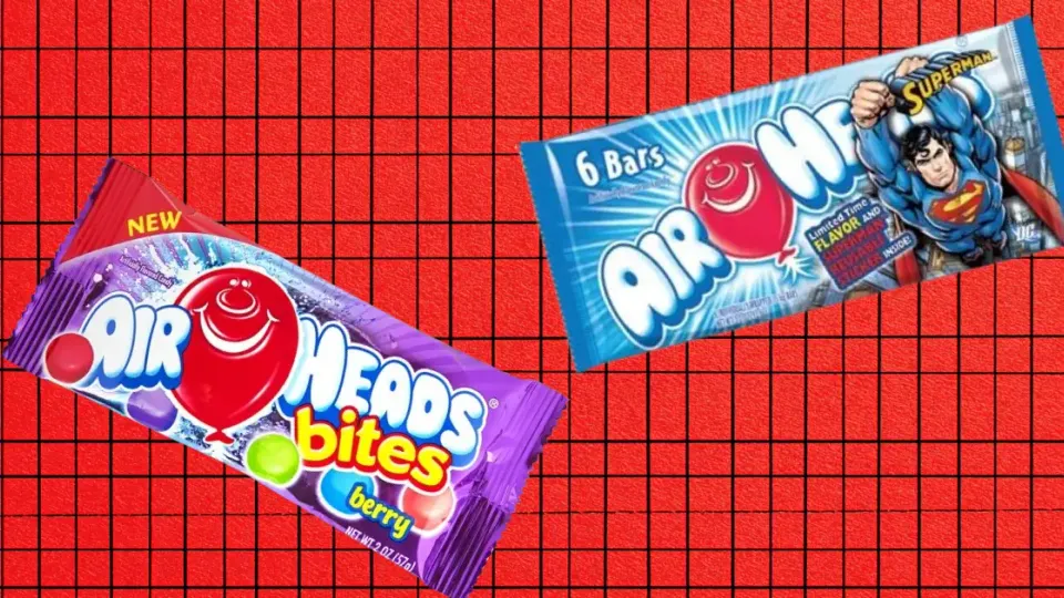 Airheads Bites berry pouch and Superman six-bar Airheads candy pack