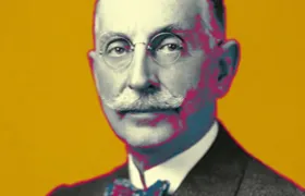 Pop-art portrait of Charles R. Walgreen Sr. in pince-nez glasses and bow tie