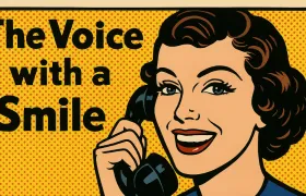 Retro pop art woman on a telephone, The Voice with a Smile