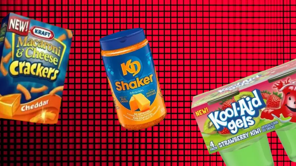 Kraft Macaroni & Cheese Crackers, KD Shaker and Kool-Aid Gels packages