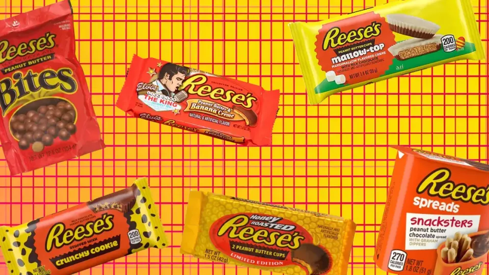 Discontinued Reese's packages including Bites, Banana Creme, Mallow-Top and Snacksters