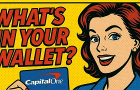 Pop art Capital One credit card ad, What's in your wallet slogan